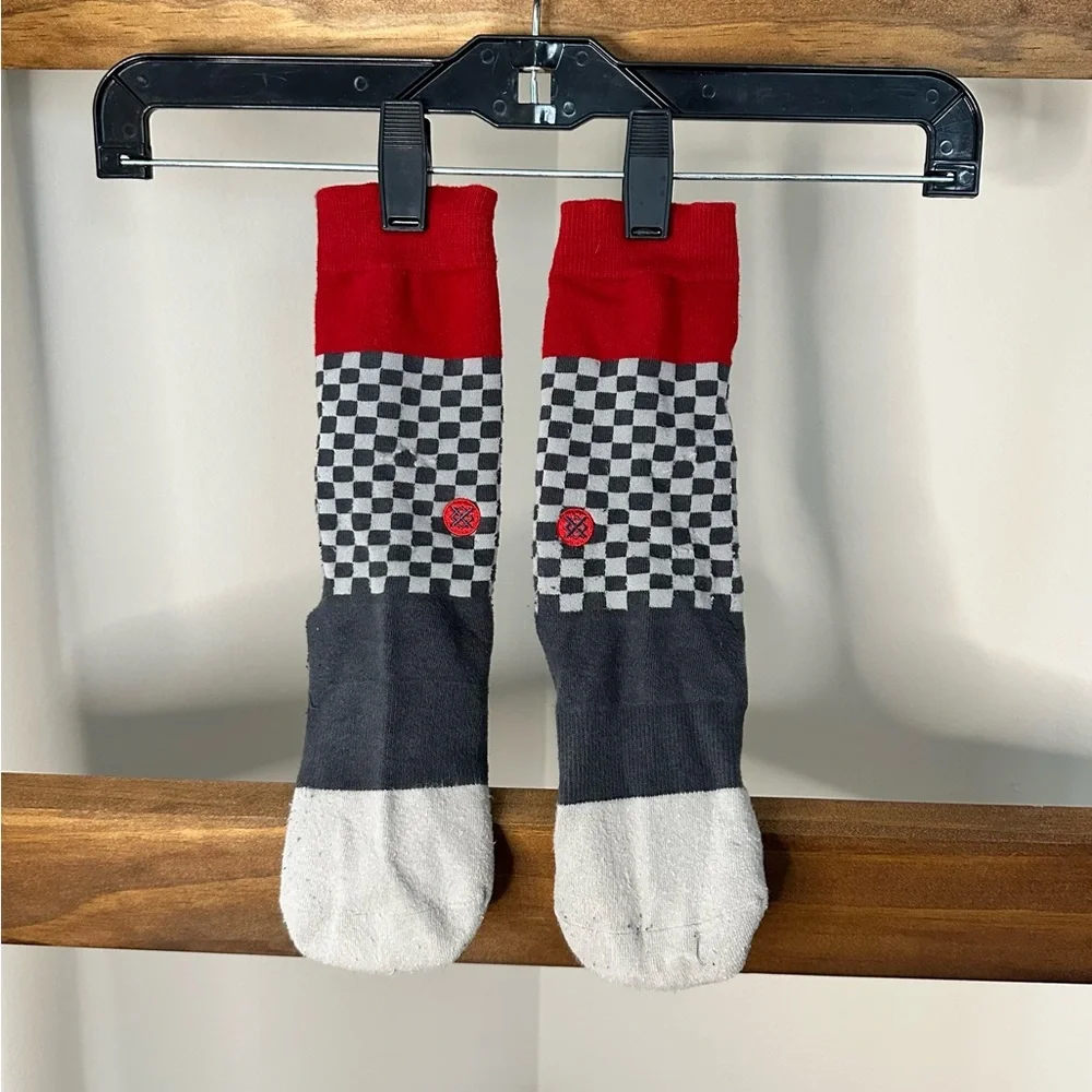 Stance Red Black Gray White Checkerboard Crew Socks